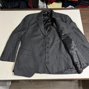 Ralph aLauren Suit Jacket Vest Men 40S Gray Pinstripe Wool 2 Piece Double RL RRL